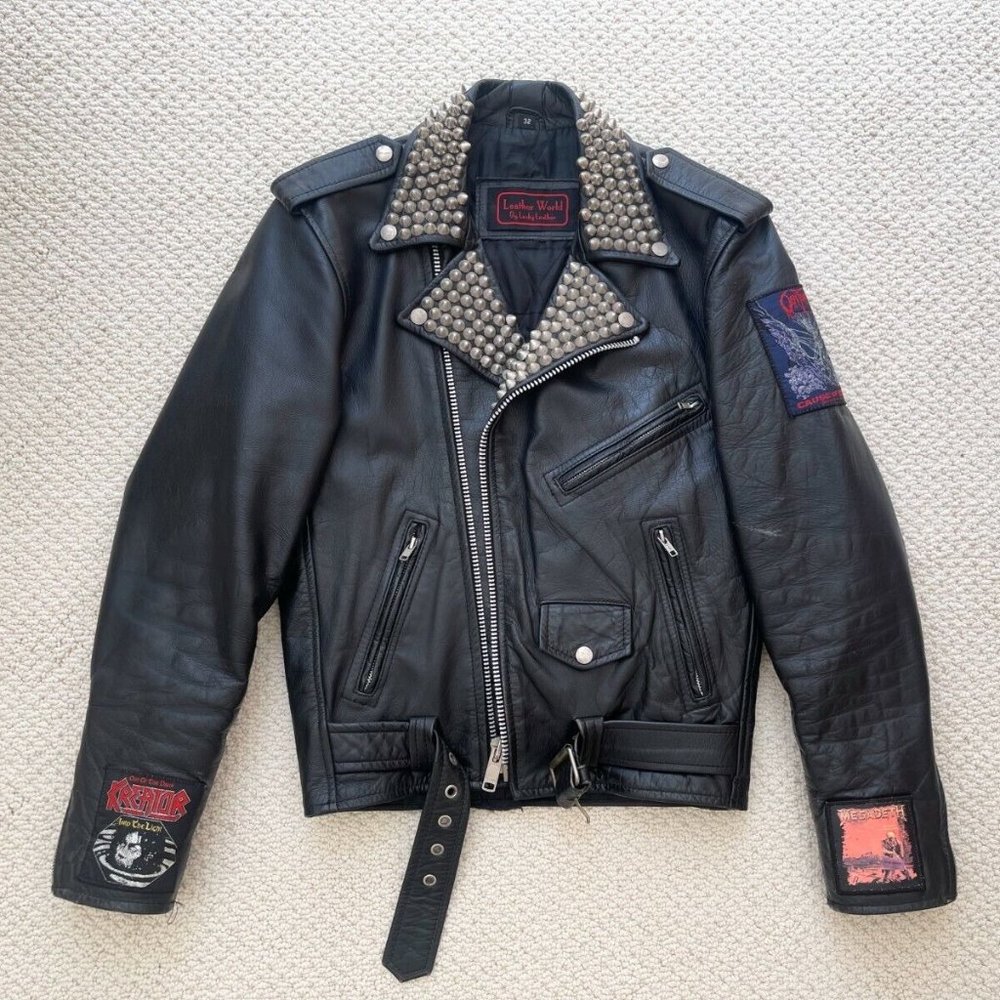 UNISEX Leather World by Lucky Leather Biker Motorcycle Black Leather Jacket Sz32